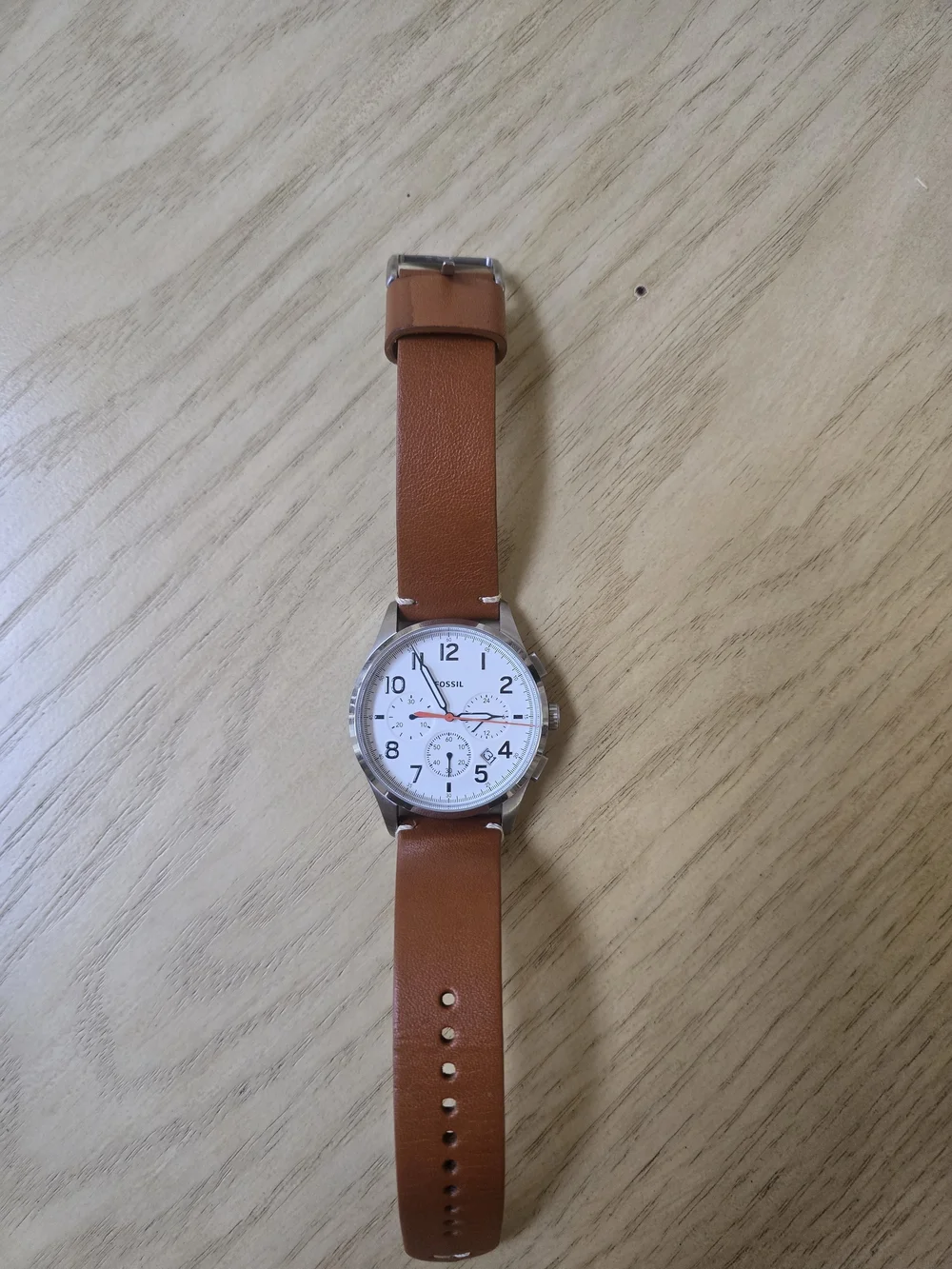 Fossil Men's Brown Leather Chronograph Watch - White Dial